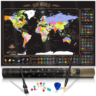 HomeN'Stars top quality scratch off world map in full poster size 24"X 36"